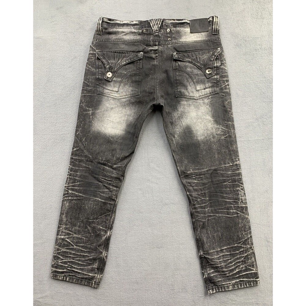 Makobi Denim Jeans 36x32 Knockout Black Wash Moto Biker Distressed Flap Pockets